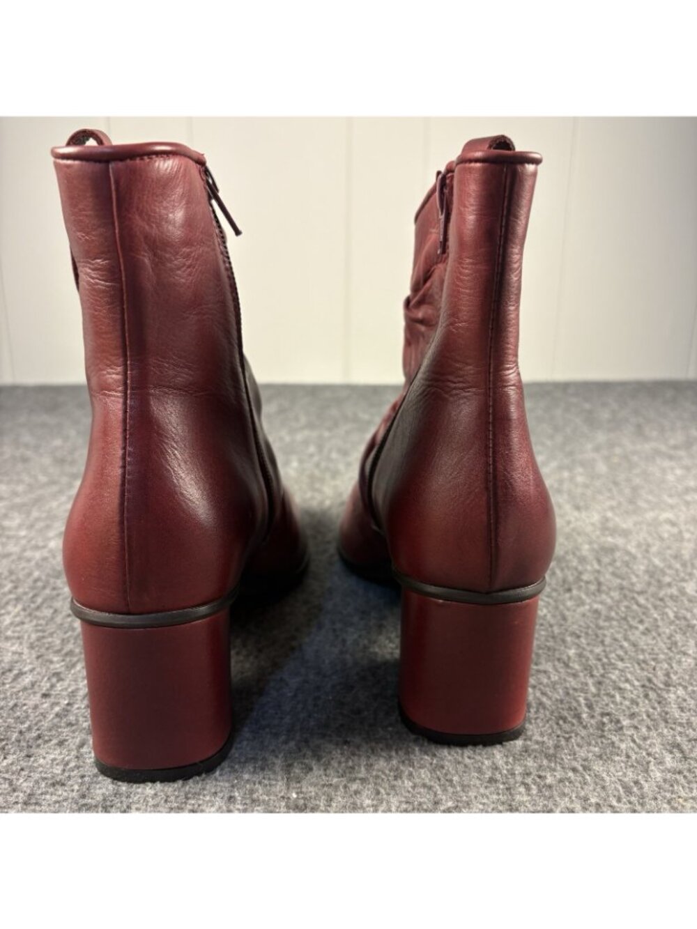 Miz Mooz Jared Bordeaux Leather Ruched Ankle Boots EU 38 US 7.5-8 NIB - Picture 11 of 16